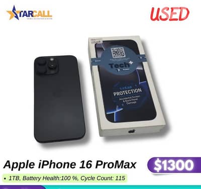 Apple iPhone 16 ProMax  1TB, Battery Health:100%, Cycle Count: 115