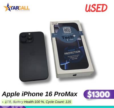 Apple iPhone 16 ProMax  1TB, Battery Health:100%, Cycle Count: 115