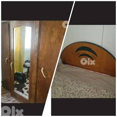 تخت مفرد مع خزانة ٣ درف للبيع