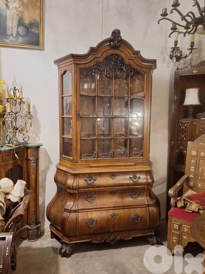 antique english massif wood vetrine showcase