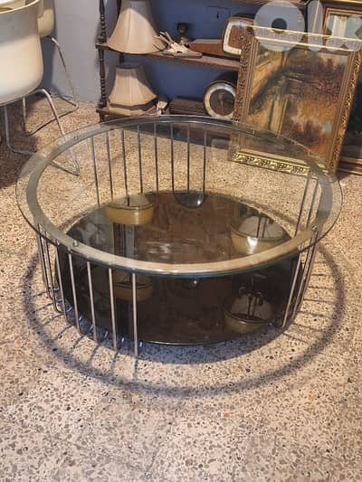 round vintage chrome 1950 coffee table