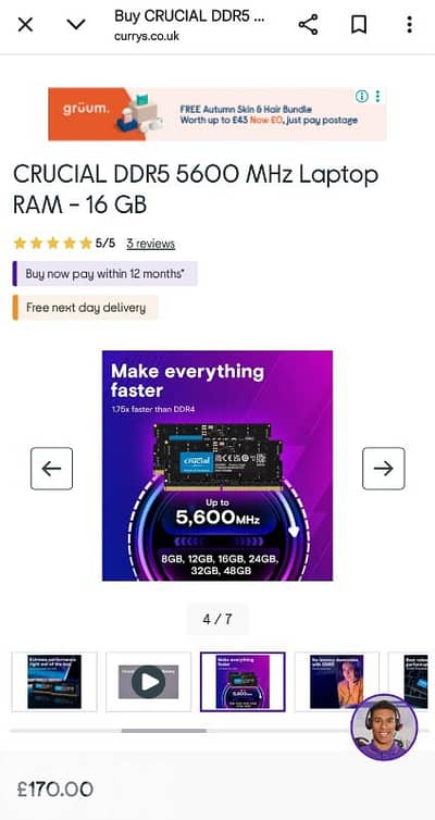 Crucial 16GB DDR5 RAM 5600 SODIMM CL46 SEALED