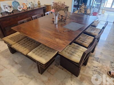 dining table solid rose wood 6 chairs two bench with dresser