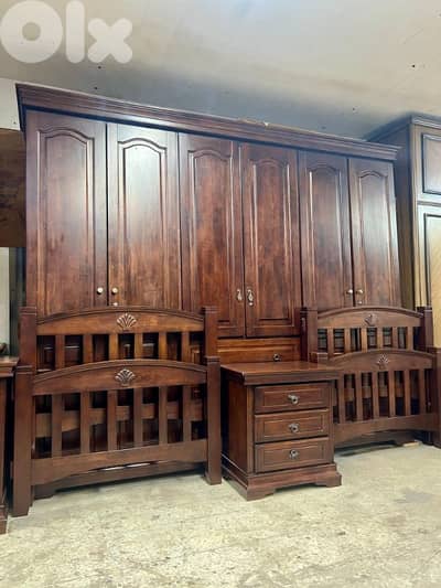 اوضة نوم تختين شغل توصاية خشب نسيف وقشر