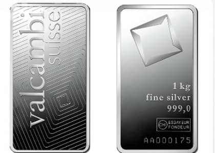 New  1 Kilogram Bullion 999.0 Fine Valcambi Silver bar