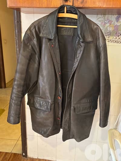 Vintage HEAVY Buffalo Leather Car Coat - Size Large - YKK Zips