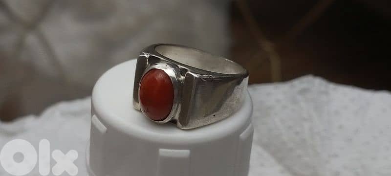 silver ring with coral stone 1