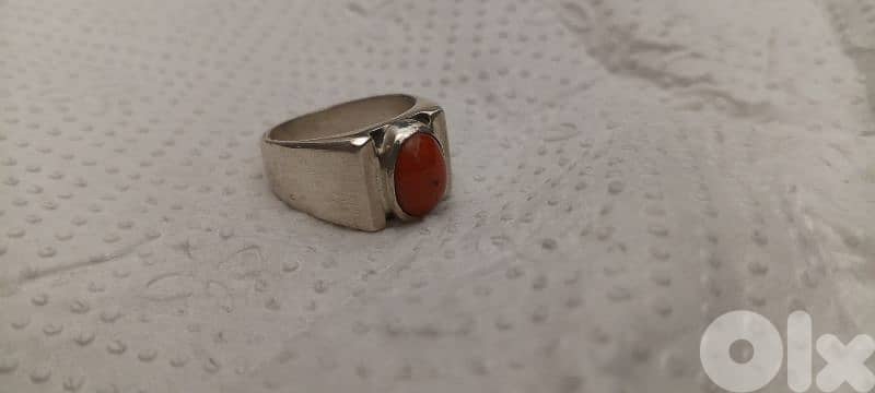 silver ring with coral stone 2