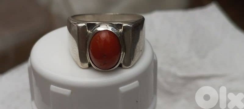 silver ring with coral stone 3