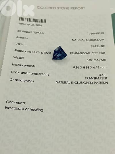 natural certified sapphire 3.97 ct.