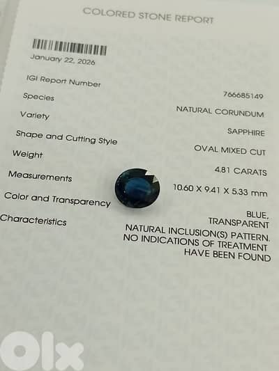 natural certified sapphire no treatment. 4.81 ct