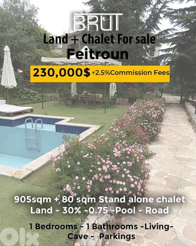 903 sqm Land + 80 sqm chalet for sale IN feitroun