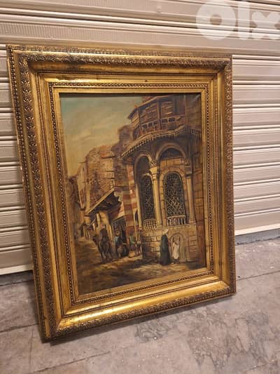 لوحة رسم زيتي مميزة انتيك قديم مع كادر خشب رائع جدا