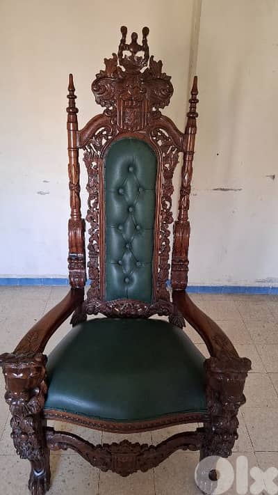 For Sale: Antique Hand-Carved Wooden Throne Chair