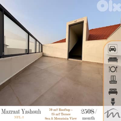 Mazraat Yashouh | Brand New 1 Bedroom Rooftop + Terrace | Prime Rental
