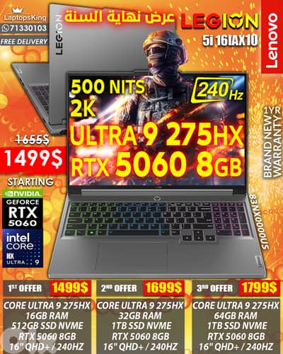 LENOVO LEGION 5i 16IAX10 83NX0000US ULTRA 9 275HX RTX 5060 240HZ