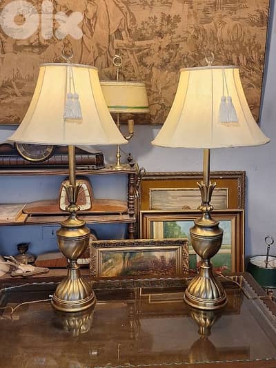 2 large european brass antique lamps