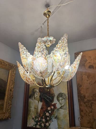 antique italian murano and brass chandelier