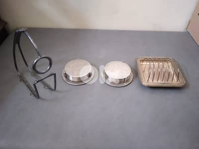 Vintage antique silver plated 4 pieces ( Napkin holder, 2 coasters, bo