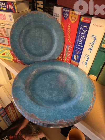 Diner plates, white and blue