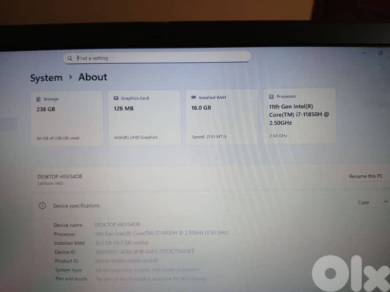 Dell 5421 Core i7 11 generation H series 5