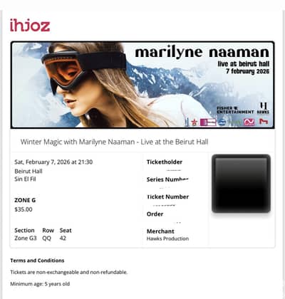2 Tickets for sale - Marilyne Naaman concert