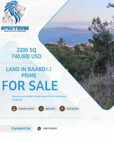 2200Sq LAND IN BAABDAT PRIME, ZONE 20/40, (BB-234)