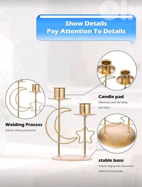 New 1pc/set Gold Elegant Iron Ramadan Candle Holder 6