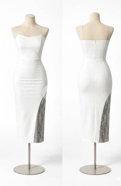 White Sequin Side Midi Dress, Size (S,M)