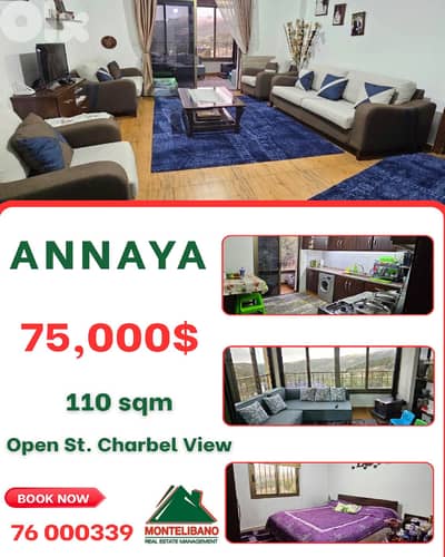 110 sqm Apartment For Sale in Annaya عنَايا with Open St. Charbel View