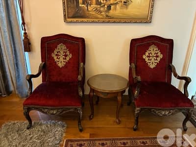 صالون فخم 3 قطع / قماش راقي/كنبة كبيرة*2 مفرد خشب باب أول