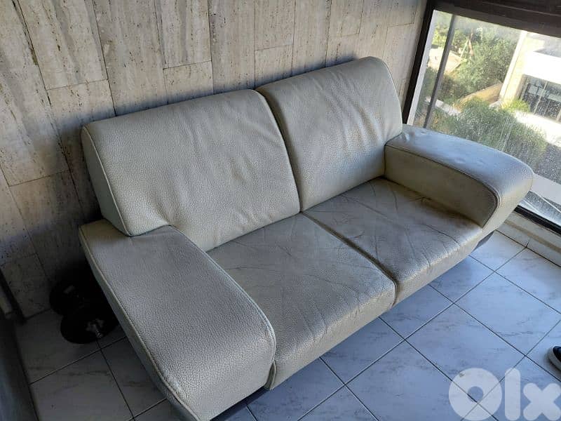 2 Leather Sofas (Great Deal) — Off White Color 2