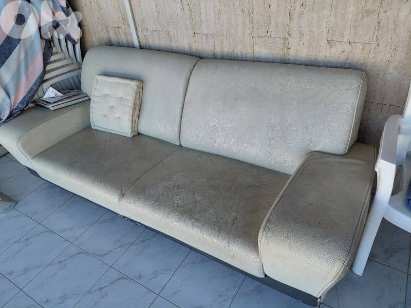 2 Leather Sofas (Great Deal) — Off White Color 4