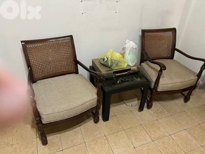 Living room - 3 seaters sofa with 2 single sofa chairs in beige color