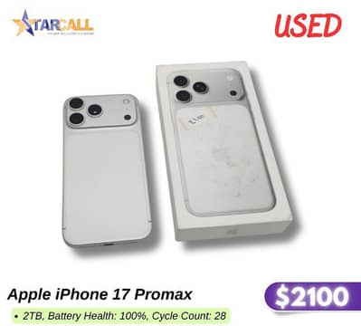 Apple iPhone 17 Promax  2TB, Battery Health: 100%, Cycle Count: 28