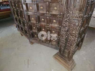 Bar with stools - solid wood engraved with metal crosses