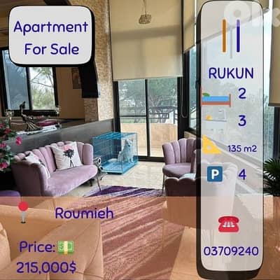 2 bdroom Apartment for sale in Roumieh heavenly view 135m2 for $215K