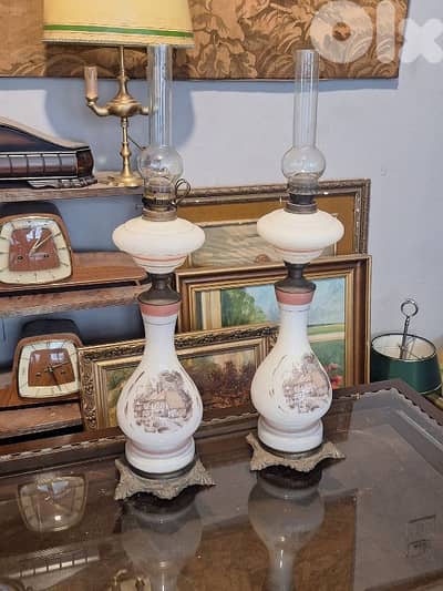 pair of antique french opaline and bronze large lanterns