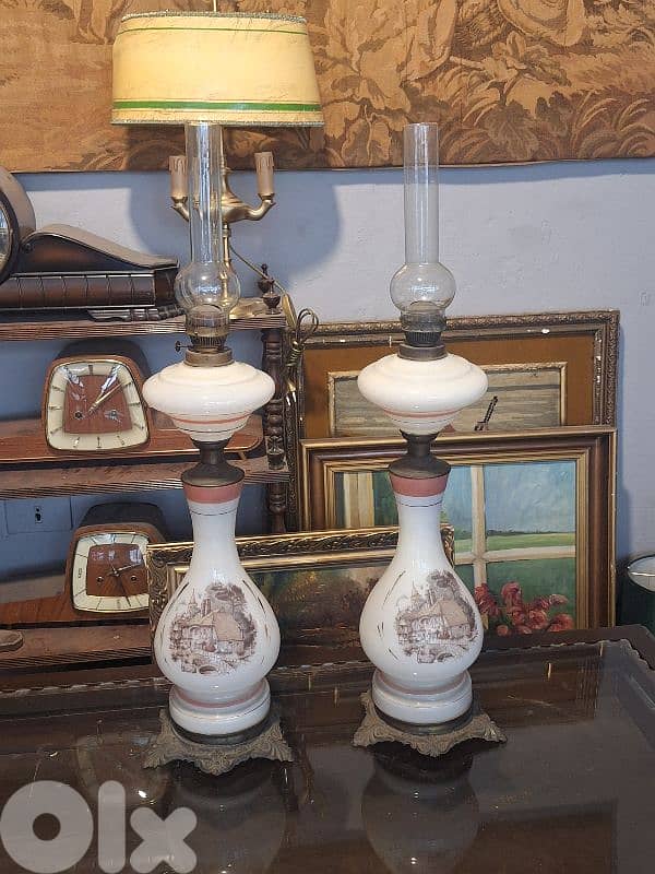 pair of antique french opaline and bronze large lanterns 1