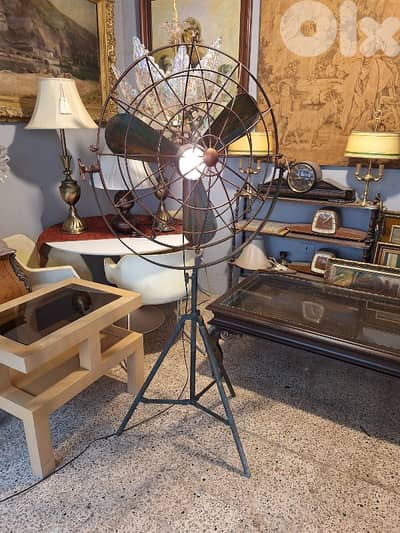antique metal tripod fan floor lamp