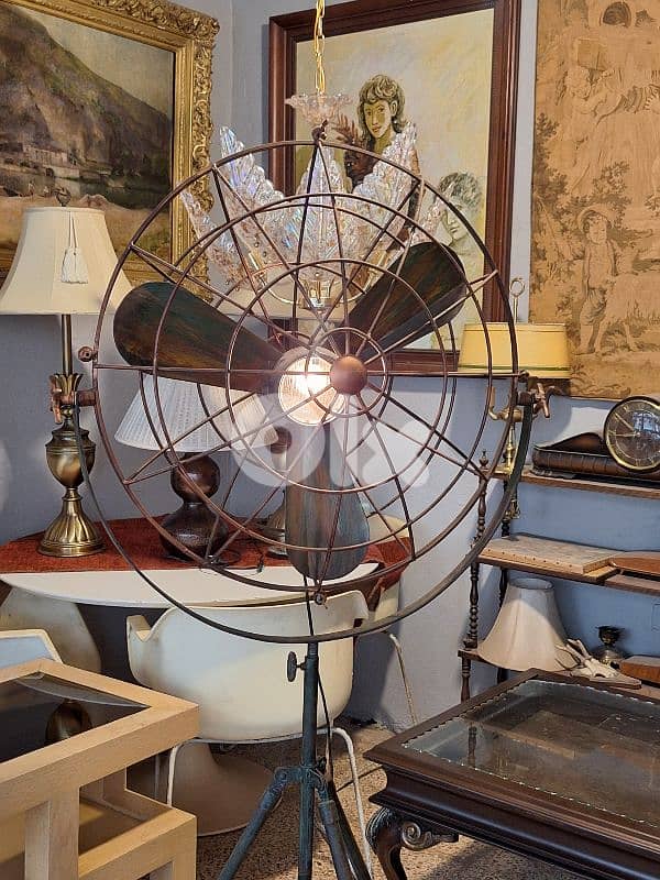 antique metal tripod fan floor lamp 6