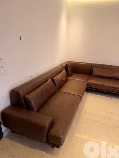 Modern L-Shaped Genuine REAL Leather Sofa – Elegant Brown