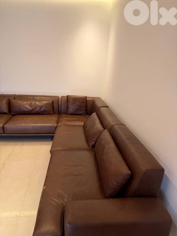 Modern L-Shaped Genuine REAL Leather Sofa – Elegant Brown 1