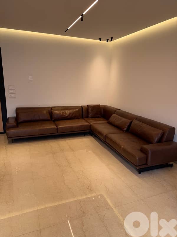 Modern L-Shaped Genuine REAL Leather Sofa – Elegant Brown 3