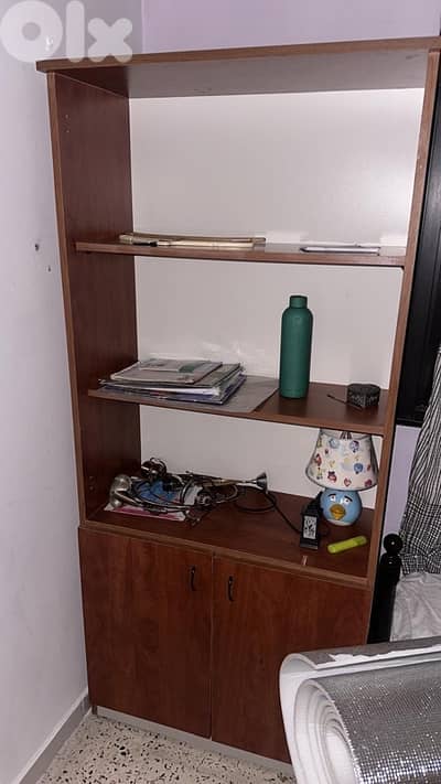 Wide wooden bookshelf