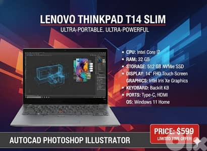 LAPTOP LENOVO THINKPAD T14S G2 TOUCH I7 RAM 32 GB NVME 512 GB IRIS XE