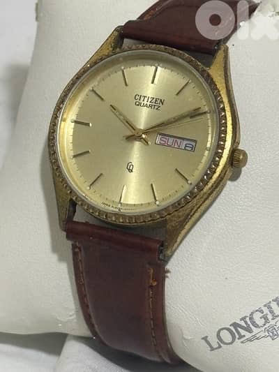 Vintage 1980s CITIZEN Quartz 6100 Gold-Tone Day-Date Dress Watch
