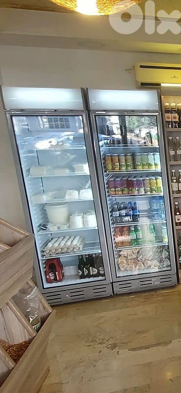 Upright fridge glass door.