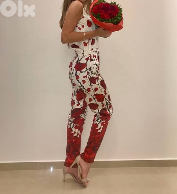 Philip Plein WHITE ROSE PRINT BACK SLIT JUMPSUIT 1