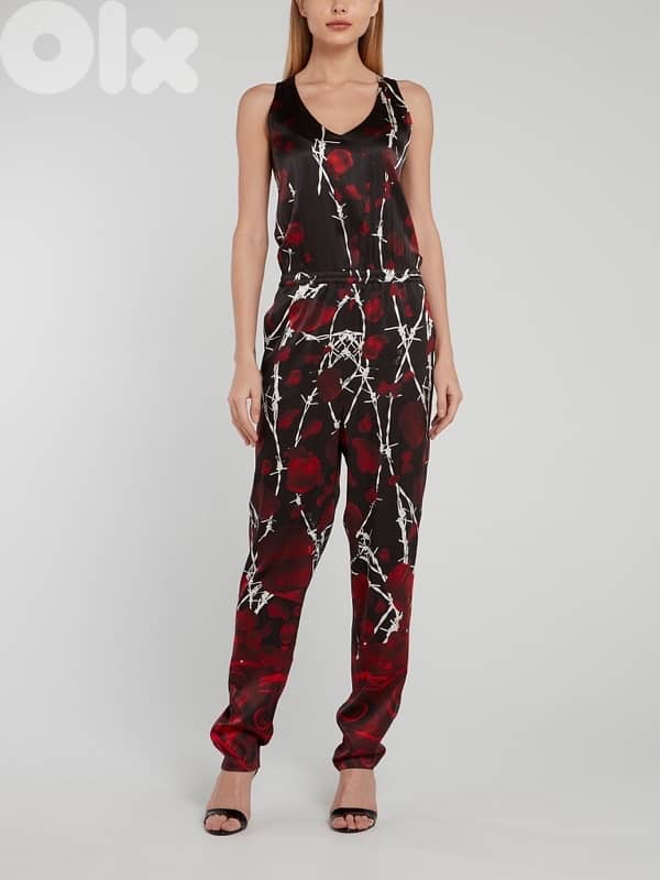 Philip Plein WHITE ROSE PRINT BACK SLIT JUMPSUIT 3